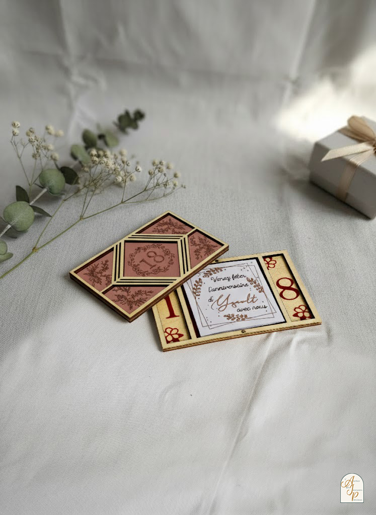 coffret révélation en bois & acrylique miroir boîte d'invitation luxe personnalisée coffret révélation en bois & acrylique miroir boîte d'invitation luxe personnalisée