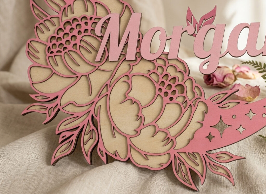 decoration murale bois personnalisee fleurs rose atelier instants precieux